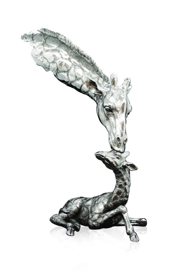 Giraffe & Calf - Nickel Resin