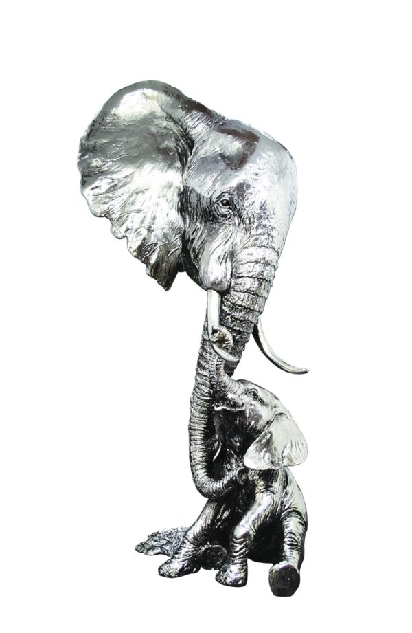 Elephant & Calf - Nickel Resin