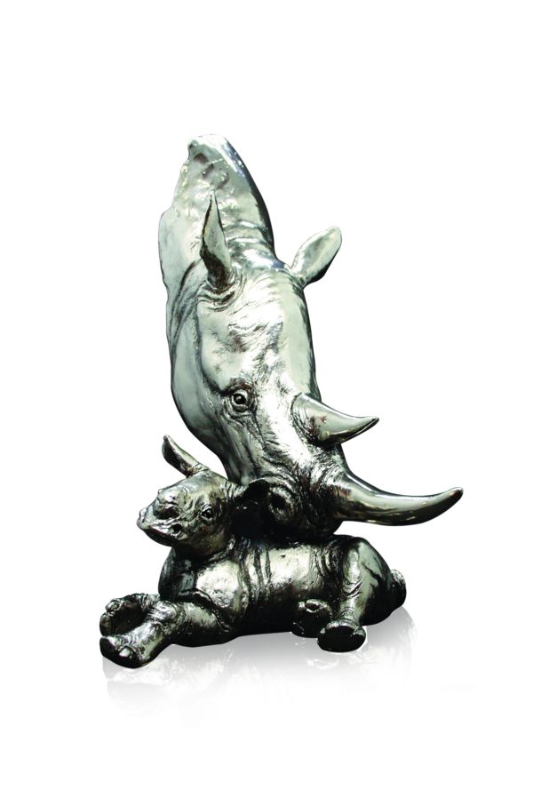 Rhino & Calf - Nickel Resin