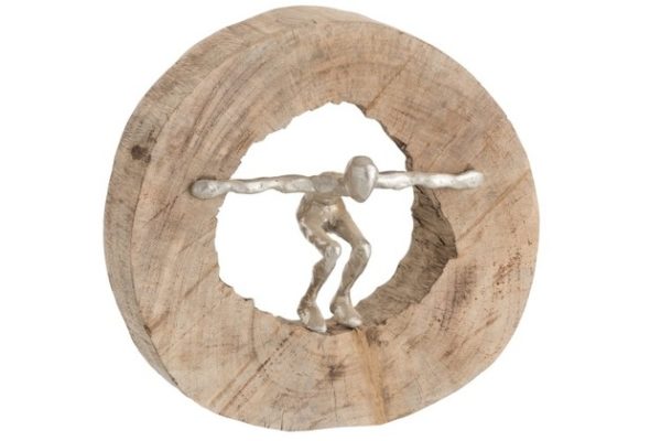 Wood with Aluminium Figure - Jumping