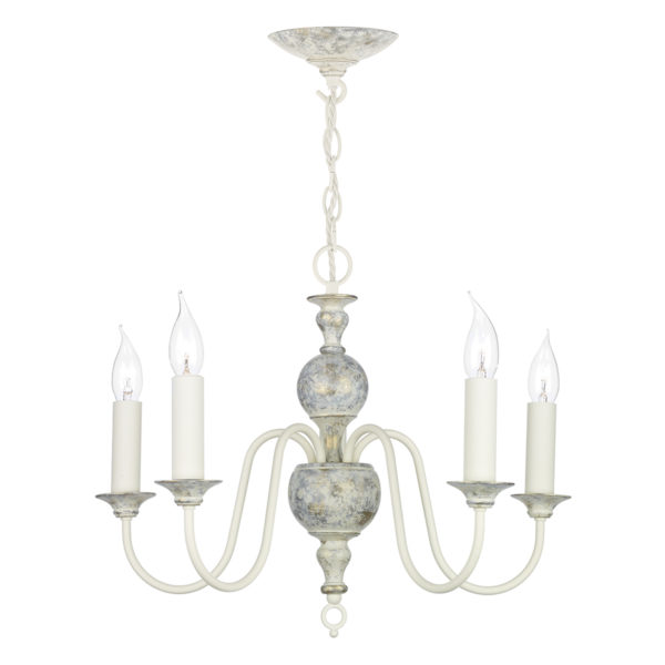 FLE0512 Flemish 5 Light Pendant Distressed Powder Grey/Gold