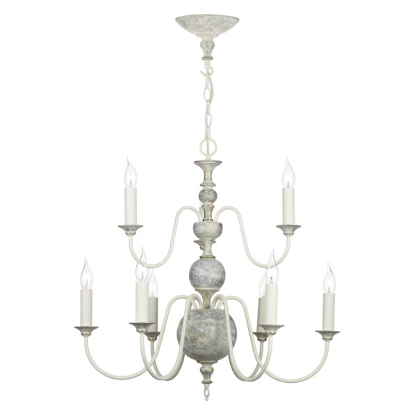 FLE1312 Flemish 9 Light Pendant Distressed Powder Grey/Gold