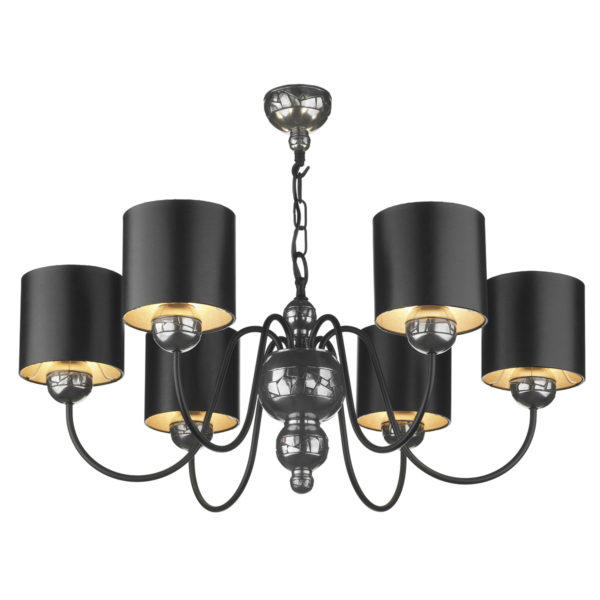 GAR0621 Garbo 6 Light Pendant Pewter complete with Black/Silver Shades