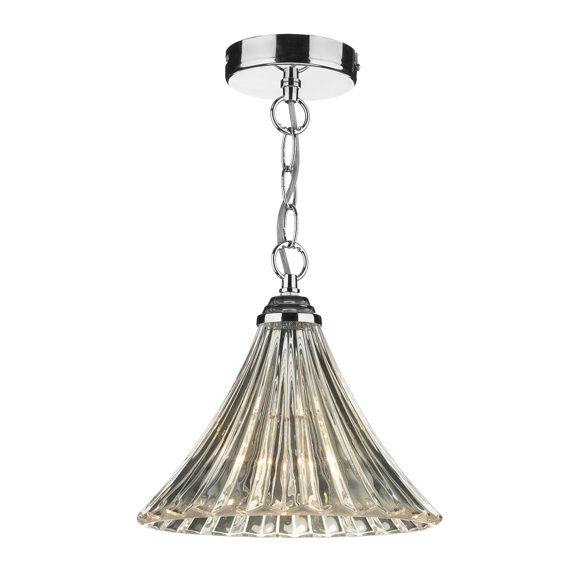 Fluted glass Ardeche chrome pendant Dar Lighting Abbeygate Lighting