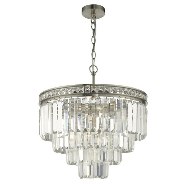 Vyana Satin Nickel and Crystal 4 Tier 4 Light Pendant