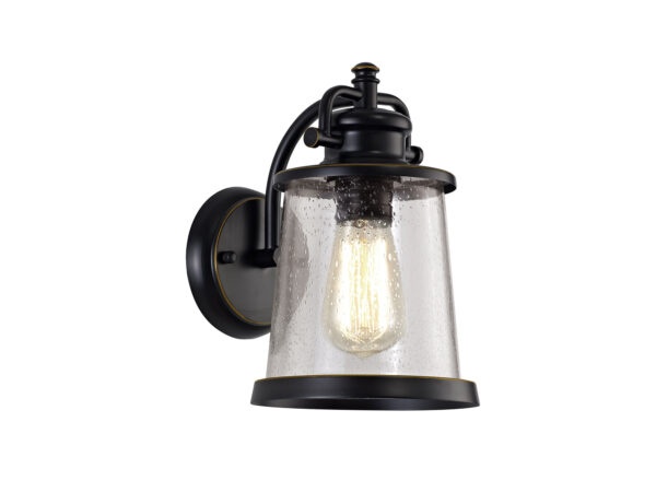 Armo Wall Lamp Black/Gold and Seeded Glass IP54