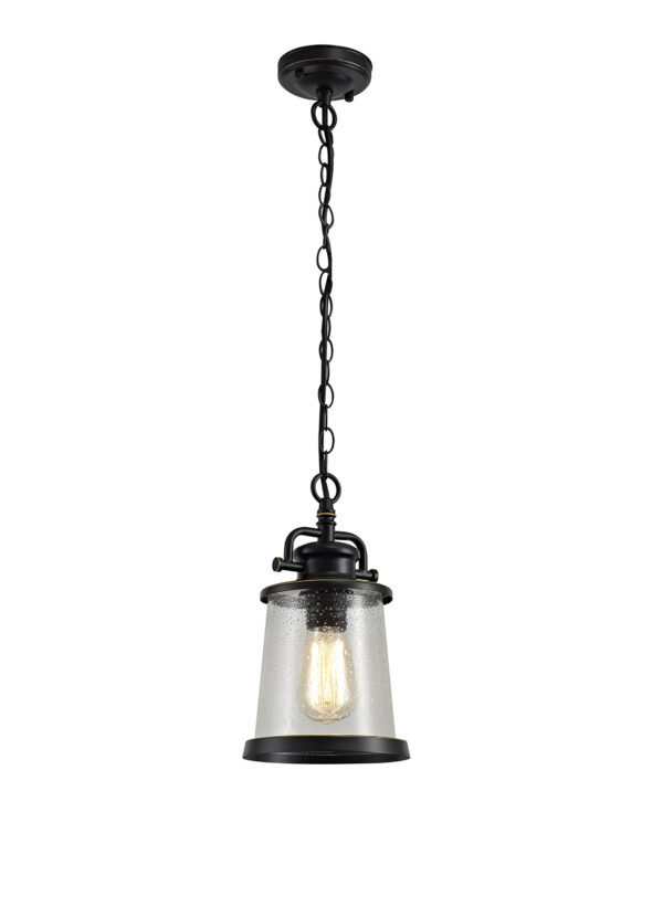 Armo Pendant Black/ Gold with Seeded Glass IP54