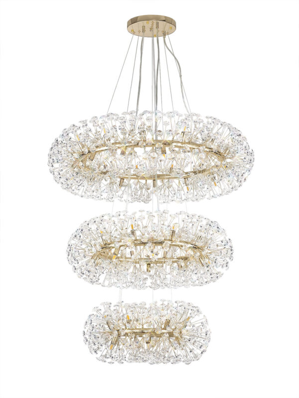 Benitez 3 Tier 60cm + 80cm + 100cm Pendant, 12 + 20 + 26 Light G9 French Gold