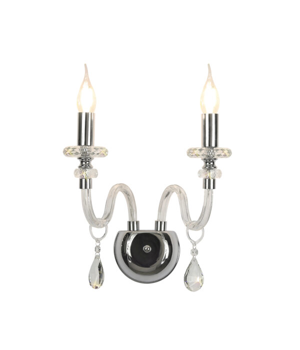 Edison Double Wall Light Polished Chrome and Crystal