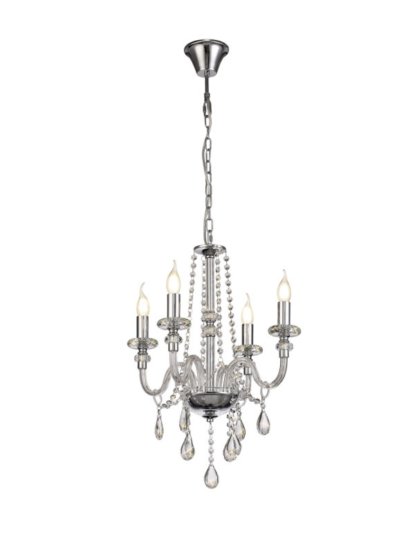 Edison 4 Light Chandelier Polished Chrome and Crystal