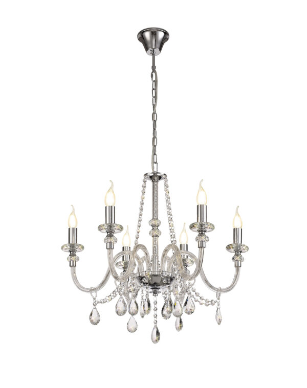 Edison 6 Light Chandelier Polished Chrome and Crystal 5.2kg