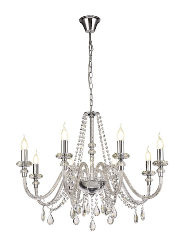 Edison 8 Light Chandelier Polished Chrome and Crystal 6.8kg