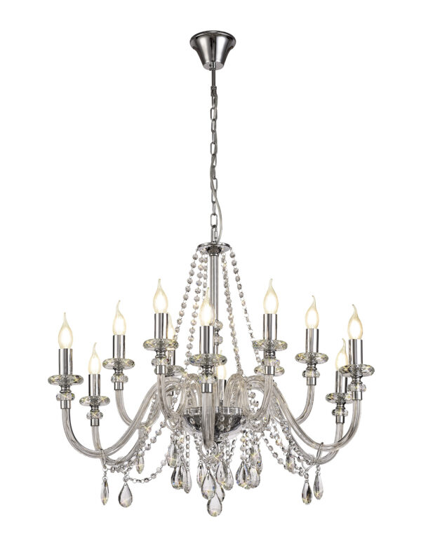 Edison 12 Light Chandelier Polished Chrome and Crystal 8.5kg