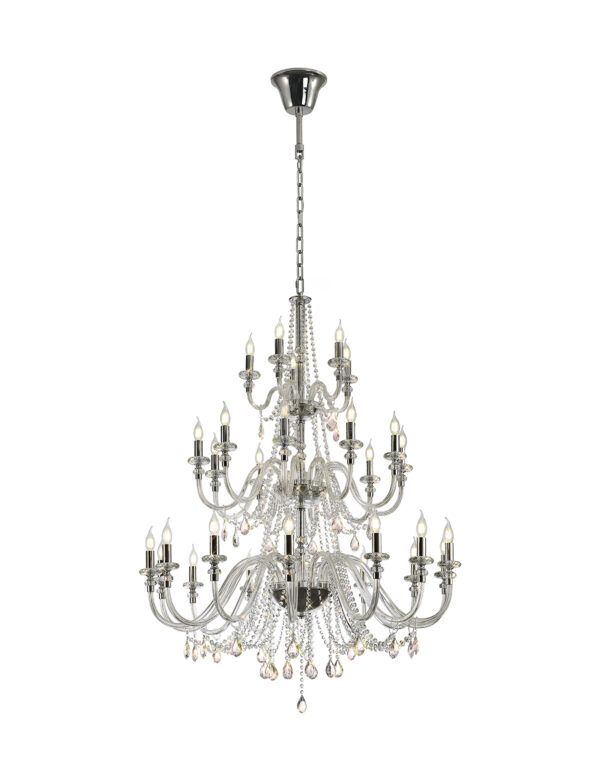 Edison 29 Light 3 Tier Chandelier Polished Chrome and Crystal