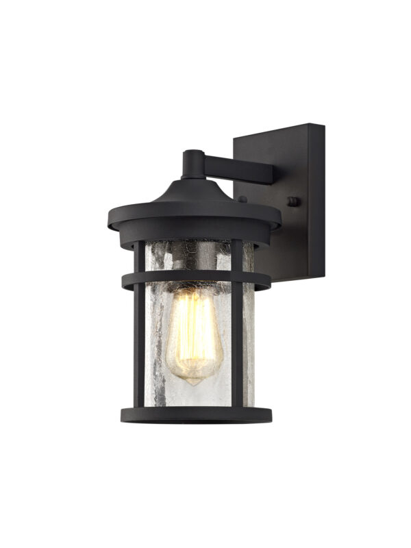 Ellis Downward Lantern Black and Crackled Glass IP54