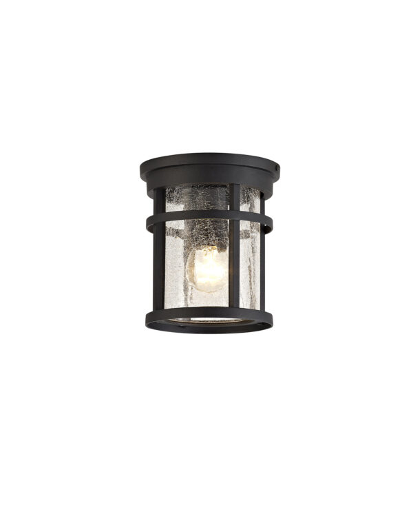Ellis Flush Ceiling Black and Crackled Glass IP54