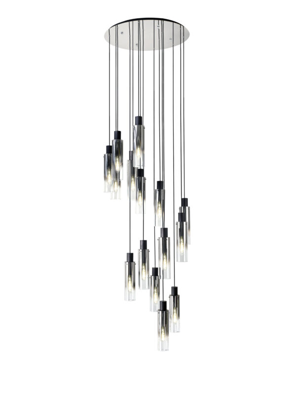 Meyer Slim 15 Light Cluster Pendant - Black/Chrome