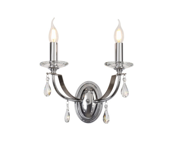 Yates Double Wall Light Polished Chrome and Satin Nickel with Clear Crystal
