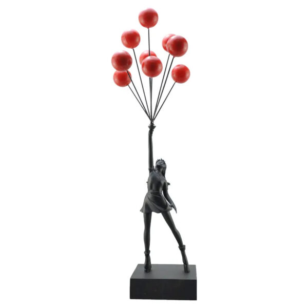 Banksy Flying Balloon Girl - Black with Red