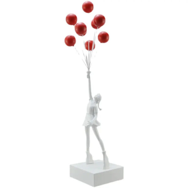 Banksy Flying Balloon Girl - White with Red