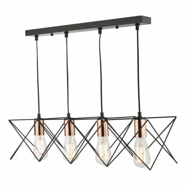 Midi matt black and copper 4 light pendant