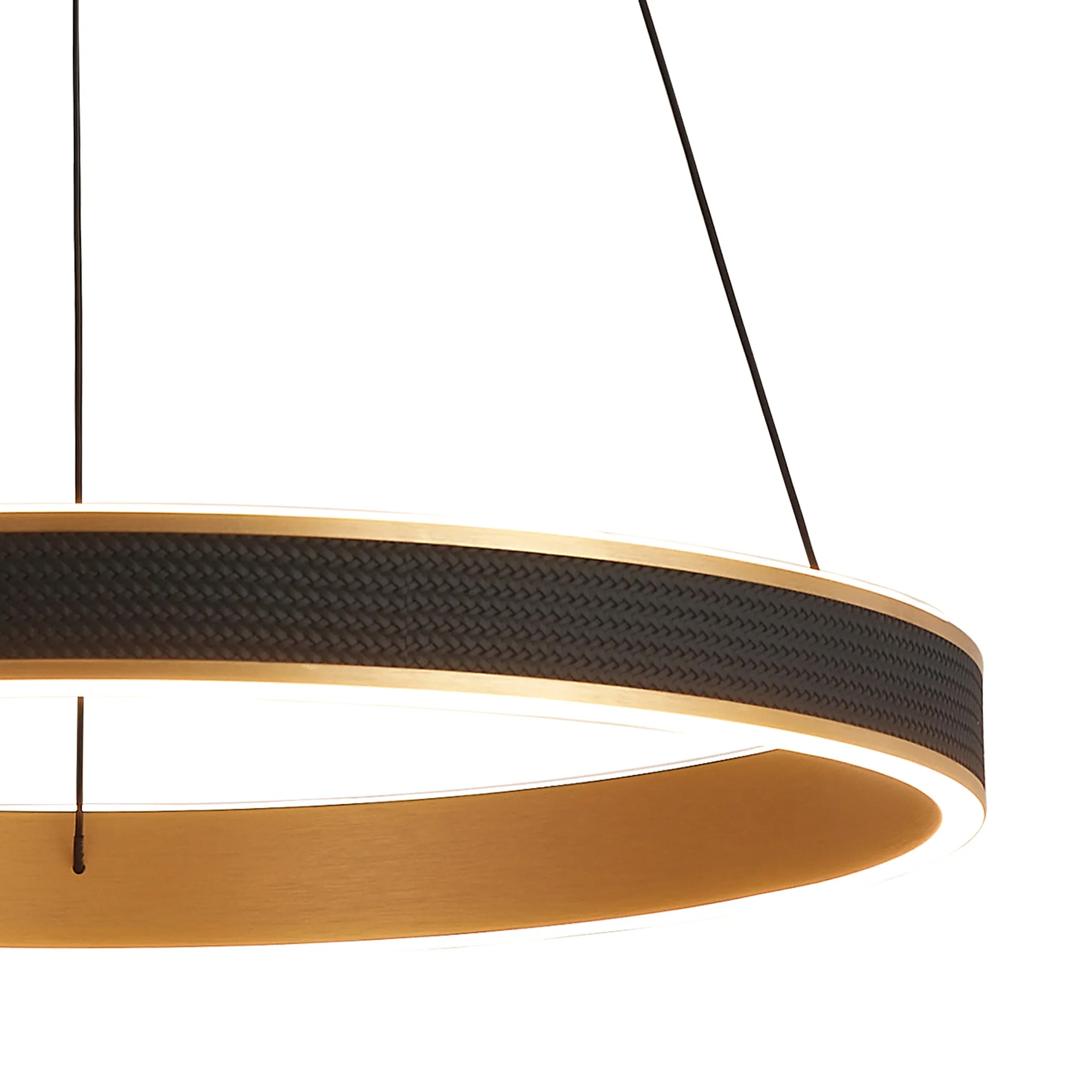 Portia 59cm LED Pendant - Brushed Gold - close up Portia 59cm LED Pendant - Brushed Gold